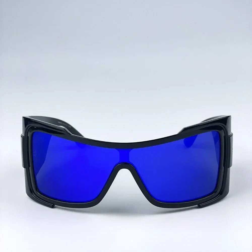 NEW Versace VE4451 GB1/55 Black Grey Mirrored Blue Wraparound Unisex Sunglasses